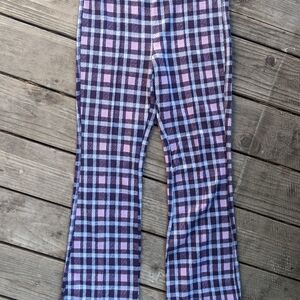 Anthropologie Maeve Plaid Flare Pants - Purple and Pink